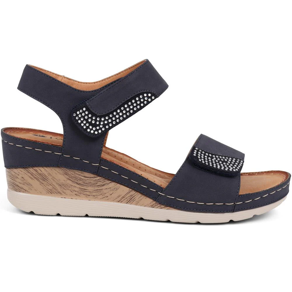 Double-Strap Touch-Fasten Wedge Sandals - WOIL39033 / 325 303 - Navy - Image 2
