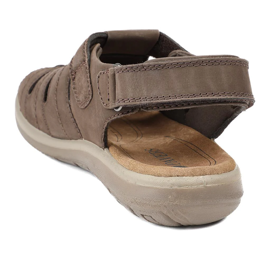 Dual Adjustable Fasten Leather Sandals - DDIN43009 / 329 104 - Brown - Image 3