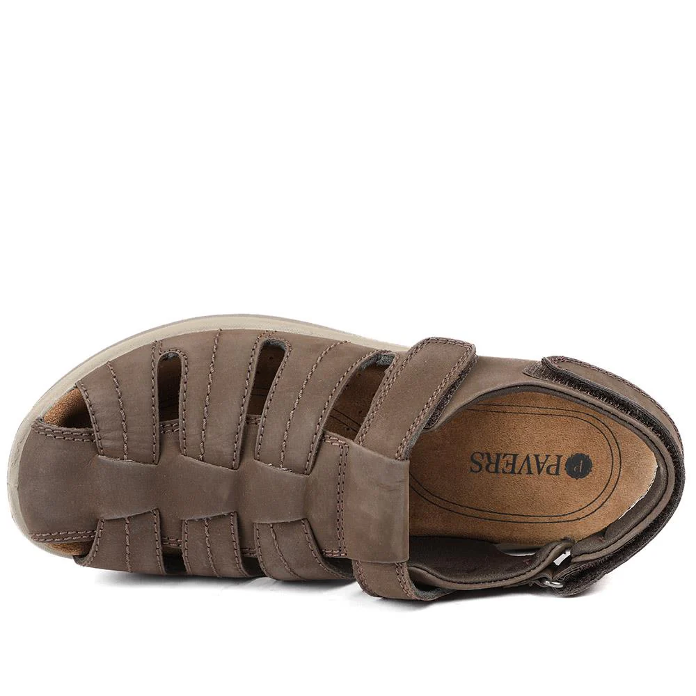 Dual Adjustable Fasten Leather Sandals - DDIN43009 / 329 104 - Brown - Image 4
