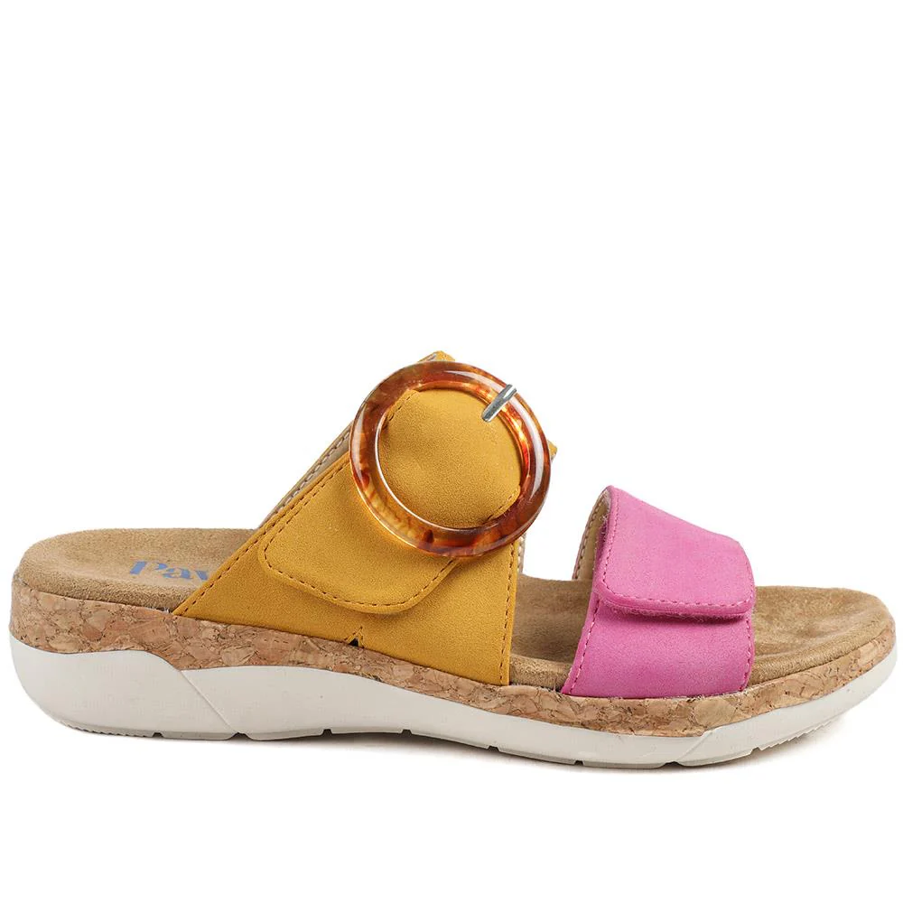 Dual Adjustable Fasten Mule Sandals - WBINS43013 / 329 089 - Mustard-Pink - Image 2