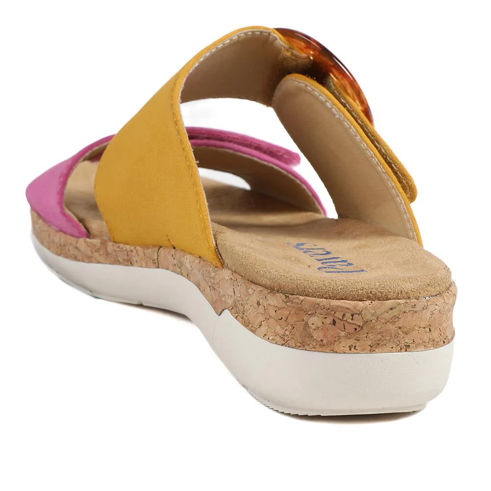 Dual Adjustable Fasten Mule Sandals - WBINS43013 / 329 089 - Mustard-Pink - Image 3