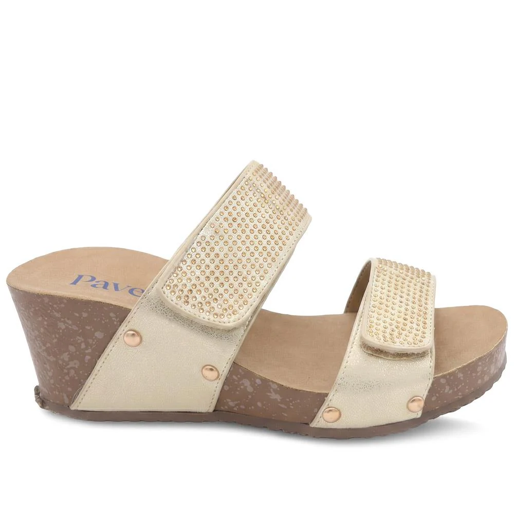 Dual Adjustable Fasten Wedge Sandals - BAIZH43046 / 329 347 - Soft Gold - Image 2