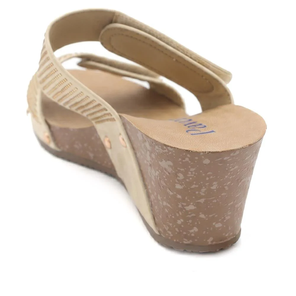 Dual Adjustable Fasten Wedge Sandals - BAIZH43046 / 329 347 - Soft Gold - Image 3