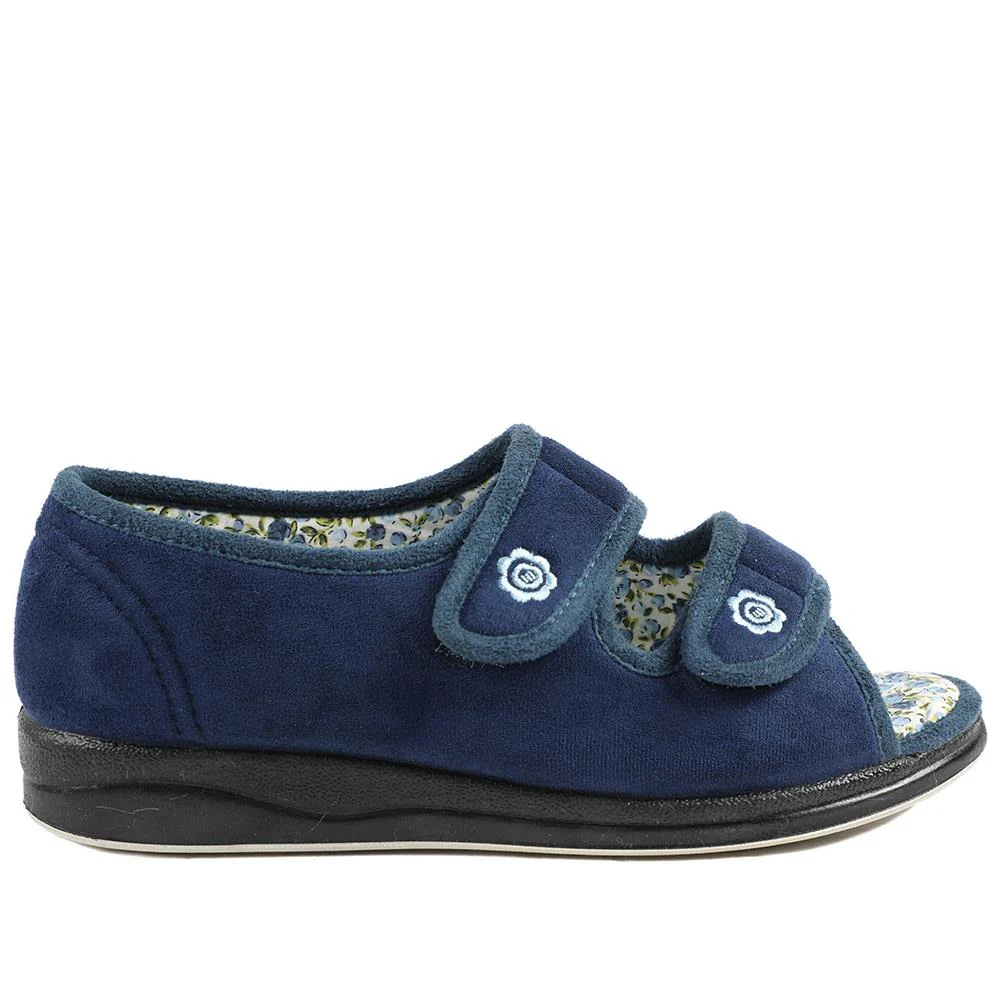 Dual Adjustable Fit Memory Foam Slippers - QING43003 / 329 337 - Navy - Image 3