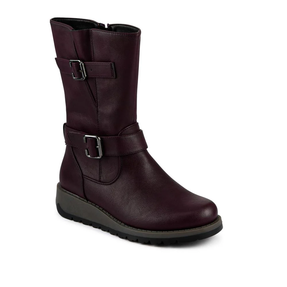 Dual Buckle Calf Length Boots - WK42018 / 328 044