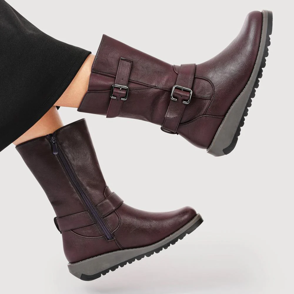 Dual Buckle Calf Length Boots - WK42018 / 328 044 - Purple - Image 5