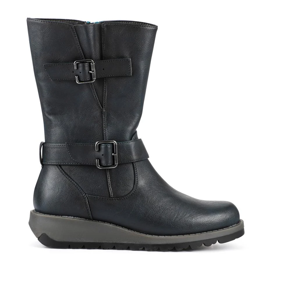 Dual Buckle Calf Length Boots - WK42018 / 328 044 - Teal - Image 2