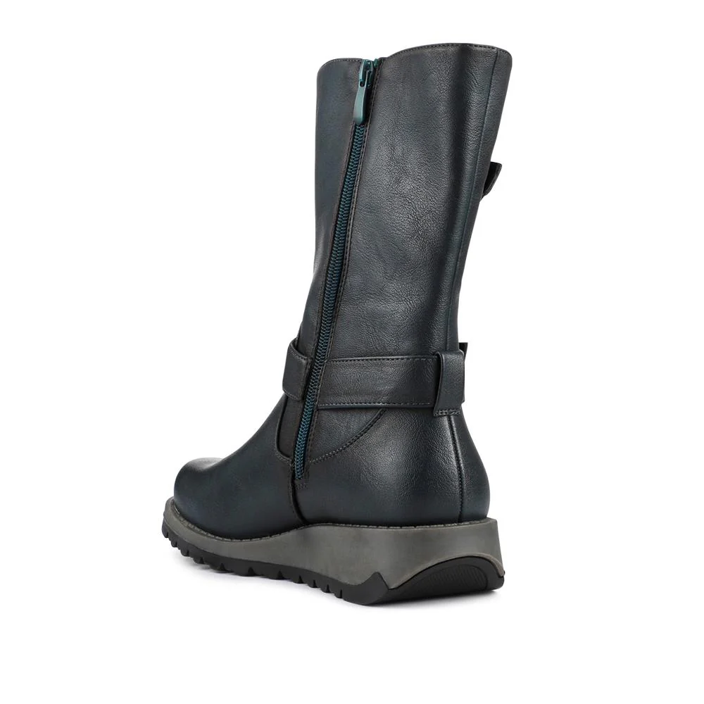 Dual Buckle Calf Length Boots - WK42018 / 328 044 - Teal - Image 3