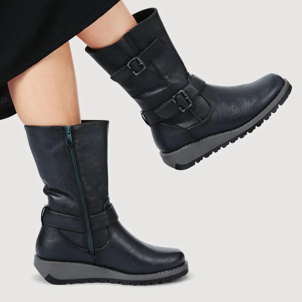 Dual Buckle Calf Length Boots - WK42018 / 328 044 - Teal - Image 5
