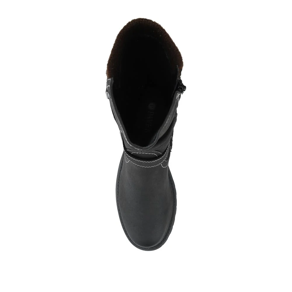 Dual Buckle Knitted Cuff Zipped Ankle Boots - TELOO42007 / 328 461 - Black - Image 4