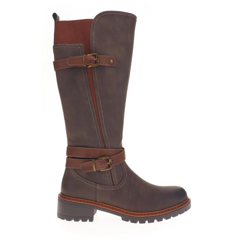 Dual-Buckle Long Boots - PINYI40005 / 326 150 - Khaki - Image 2