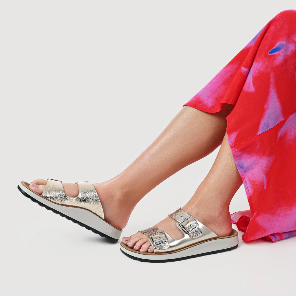 Dual-Buckle-Strapped Mule Sandals - FLY41019 / 326 665 - Gold - Image 6