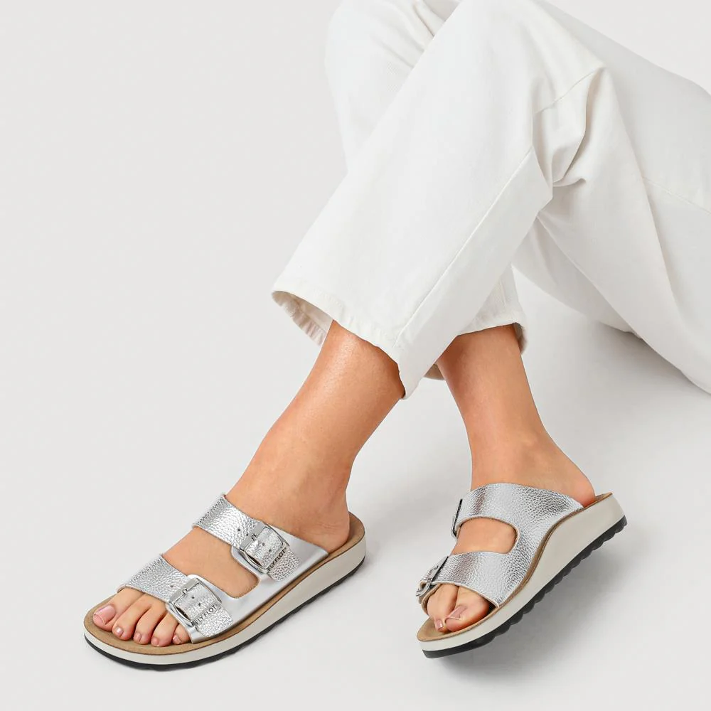 Dual-Buckle-Strapped Mule Sandals - FLY41019 / 326 665 - Silver - Image 5