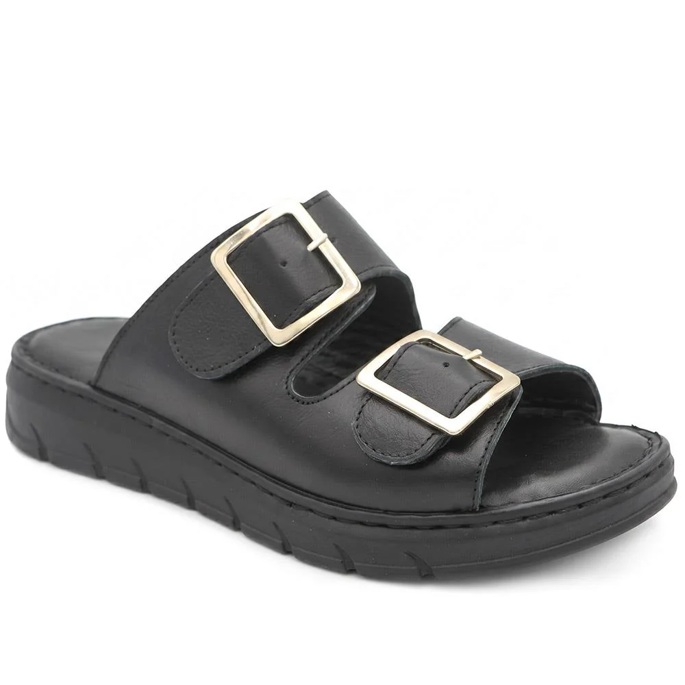Dual Buckled Leather Chunky Mule Sandals - GOKH43001 / 329 421 - Image 2