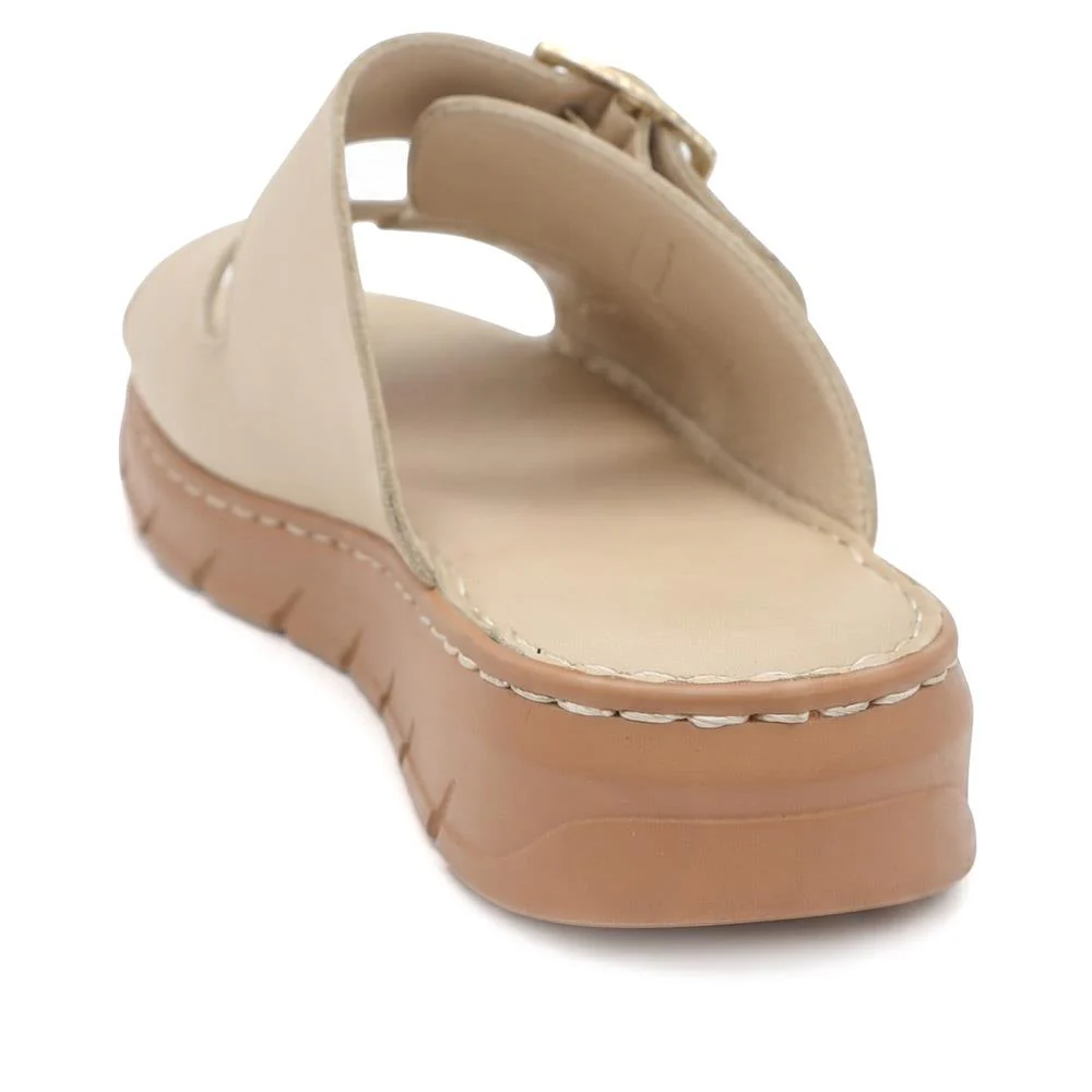 Dual Buckled Leather Chunky Mule Sandals - GOKH43001 / 329 421 - Beige - Image 3