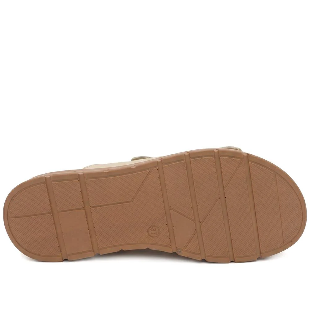 Dual Buckled Leather Chunky Mule Sandals - GOKH43001 / 329 421 - Beige - Image 5