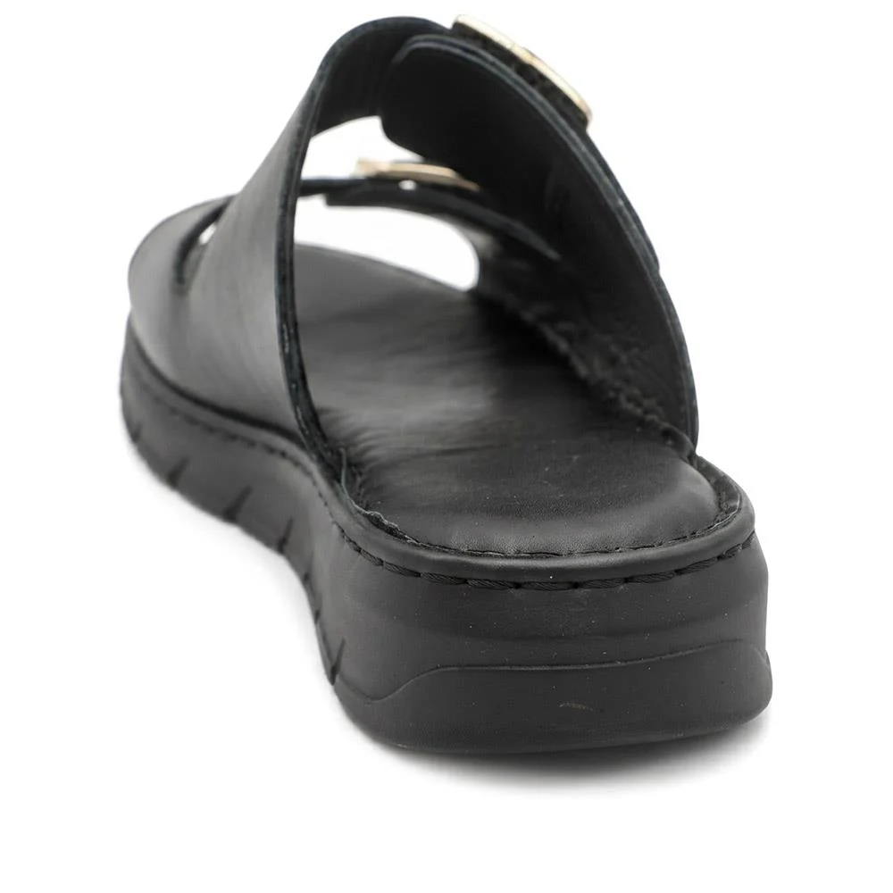 Dual Buckled Leather Chunky Mule Sandals - GOKH43001 / 329 421 - Black - Image 3