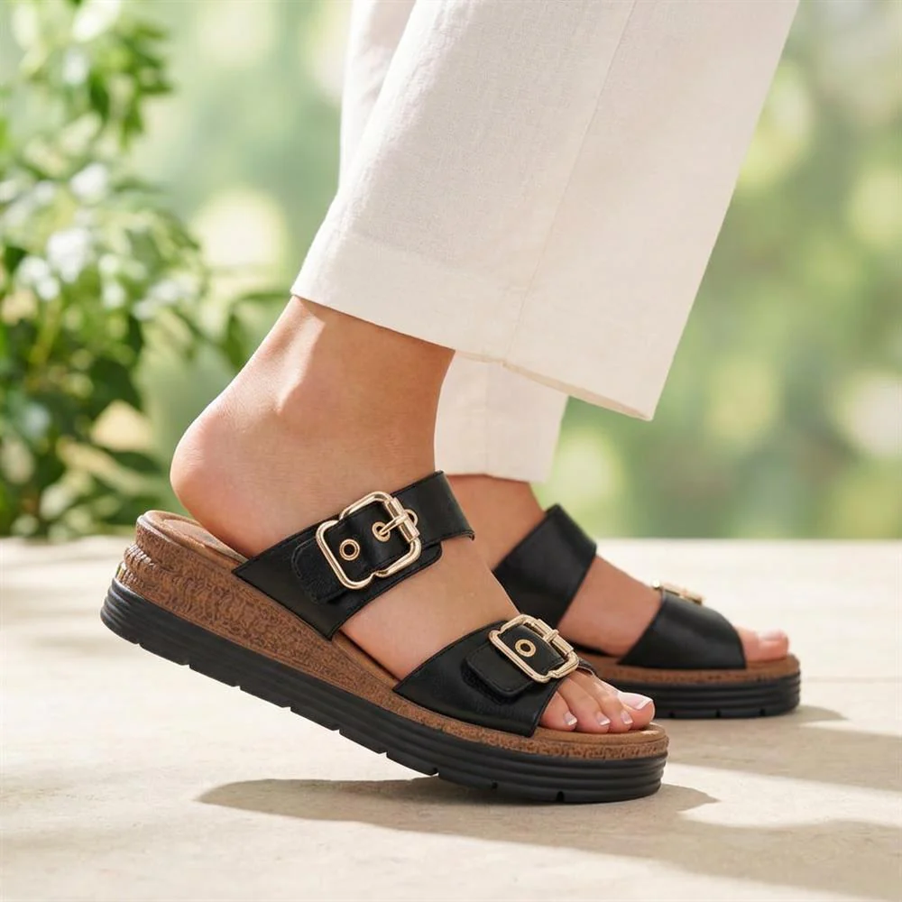 Dual-Buckled Mule Sandals - WOIL41018 / 327 182 - Black - Image 2