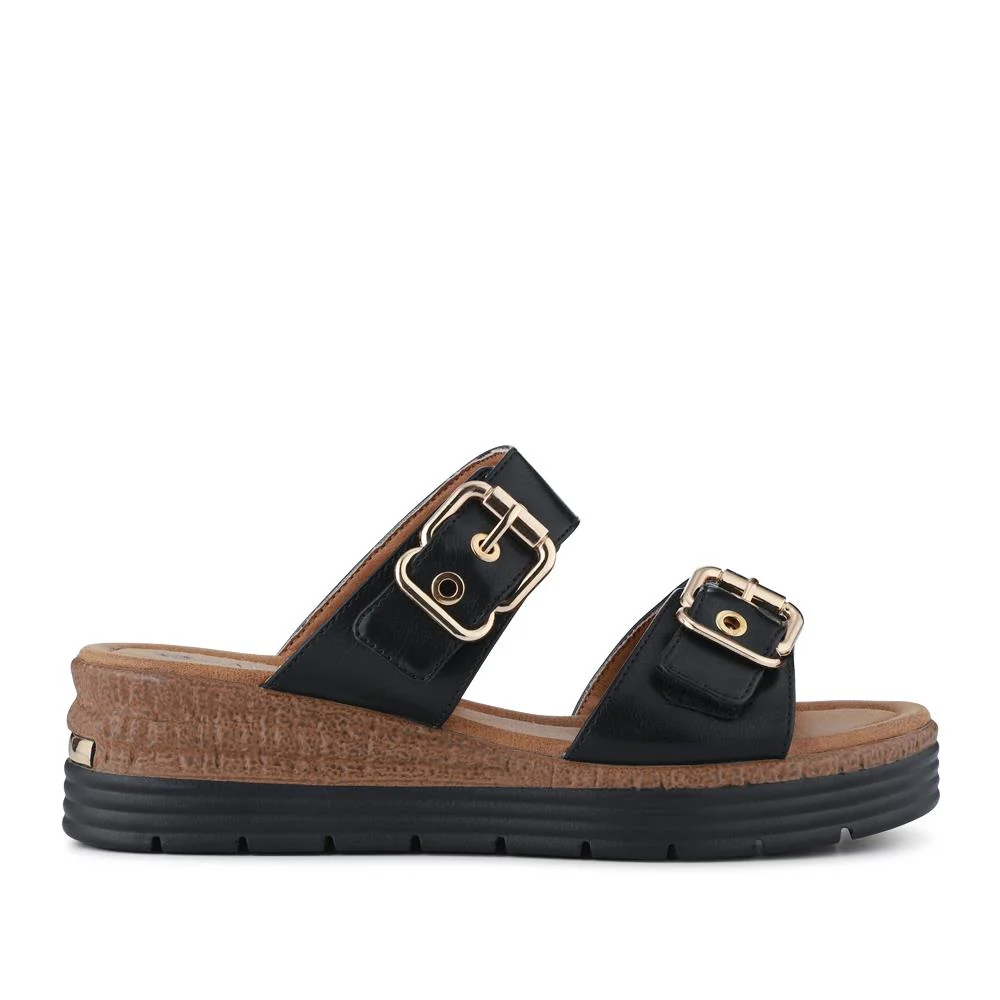 Dual-Buckled Mule Sandals - WOIL41018 / 327 182 - Black - Image 3