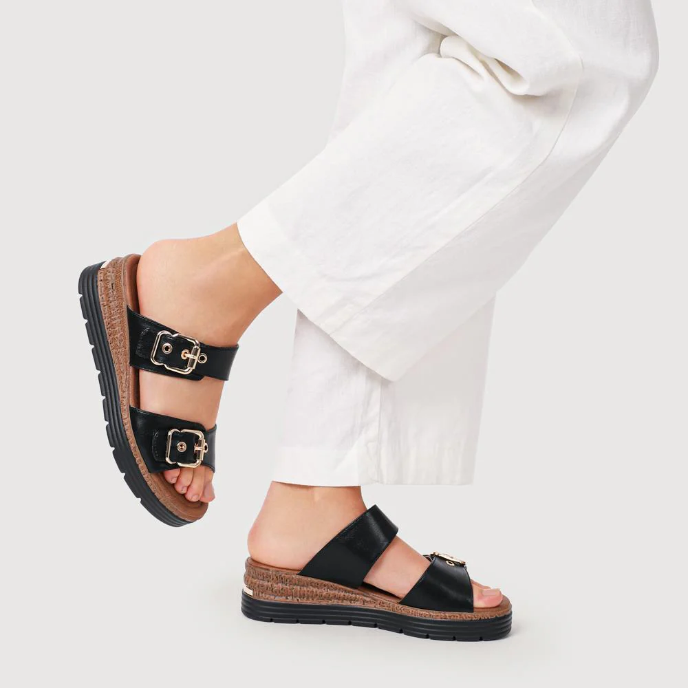 Dual-Buckled Mule Sandals - WOIL41018 / 327 182 - Black - Image 6