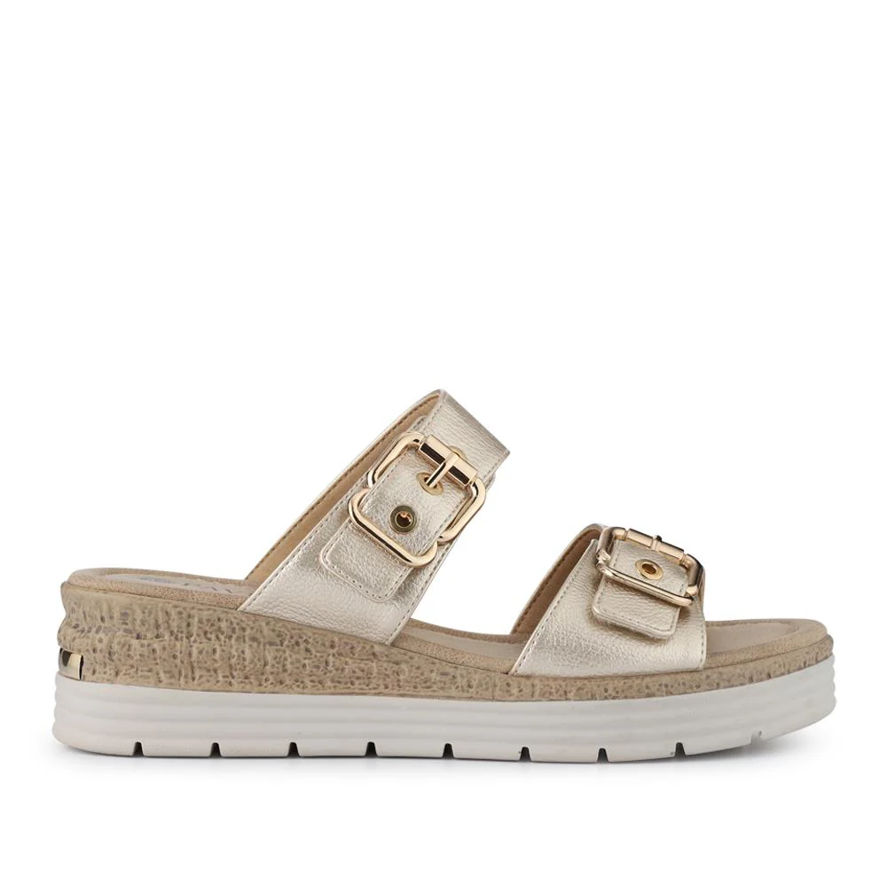Dual-Buckled Mule Sandals - WOIL41018 / 327 182 - Gold - Image 3