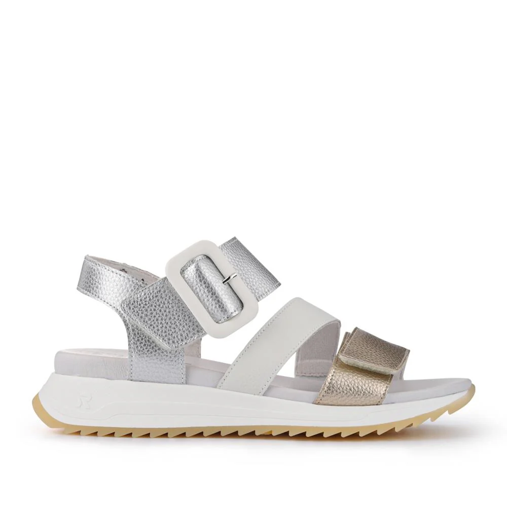 Dual-Fasten Leather Sandals - RKR41541 / 327 291 - White Metallic - Image 2