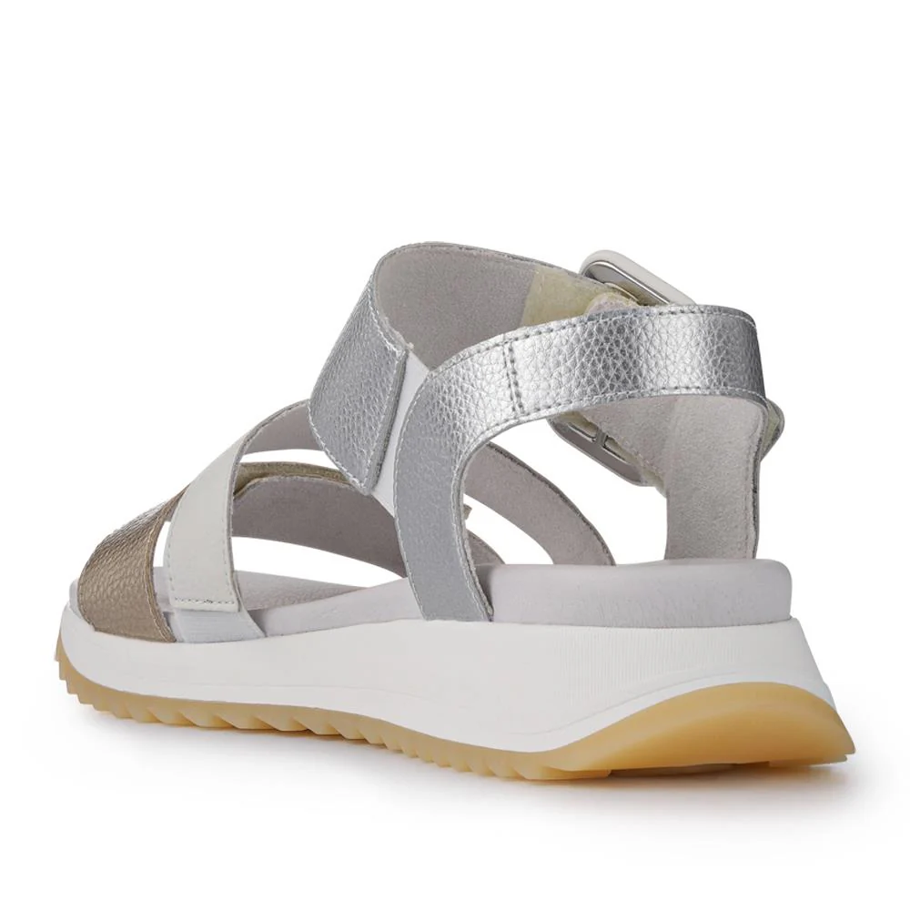 Dual-Fasten Leather Sandals - RKR41541 / 327 291 - White Metallic - Image 3