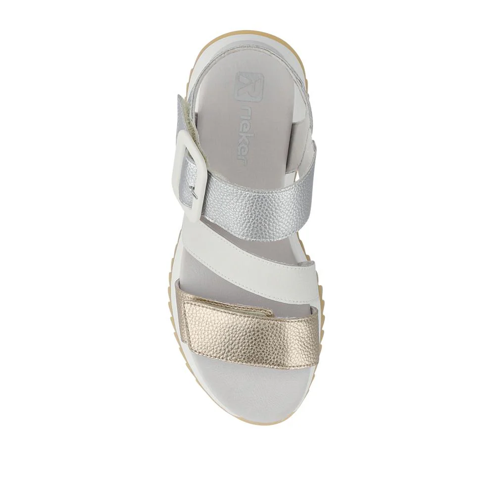 Dual-Fasten Leather Sandals - RKR41541 / 327 291 - White Metallic - Image 4