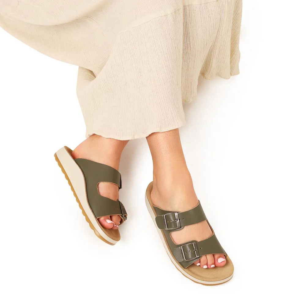 Fly Flot Dual-Strap Slip-On Sandals - FLY37069 / 323 229 - Khaki - Image 5