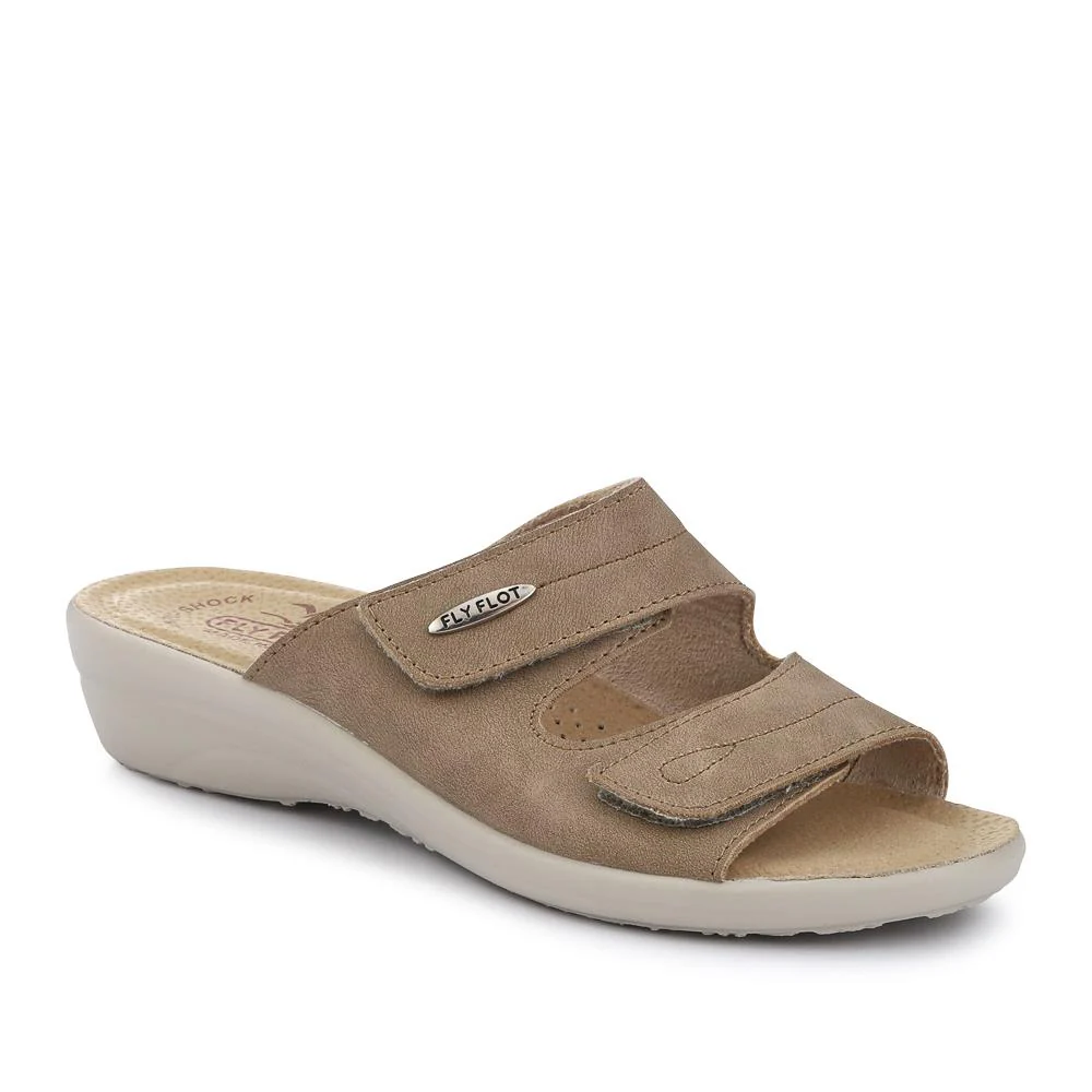 Dual-Touch-Fastening Leather Mules - FLY41049 / 326 679 - Beige