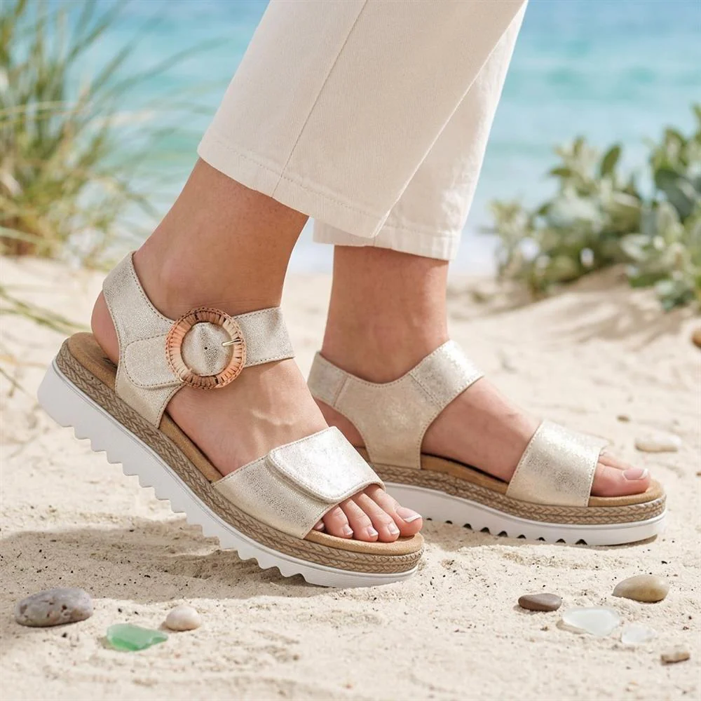 EasyFit Arabelle Extra Wide Buckle Fasten Sandals - ARABELLE / 329 164 - Soft Gold - Image 2