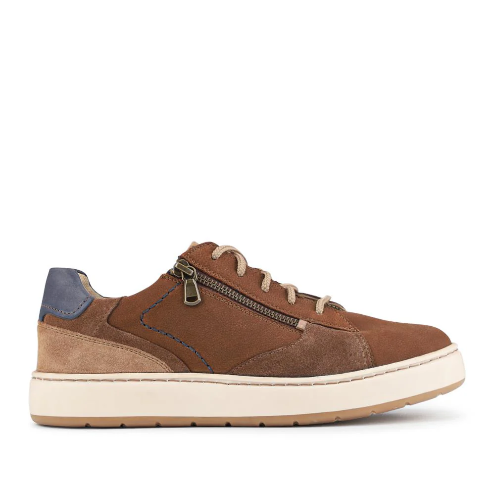 EasyFit Extra Wide Leather Zip-Up Trainers - MICA / 328 112 - Tan Multi - Image 2