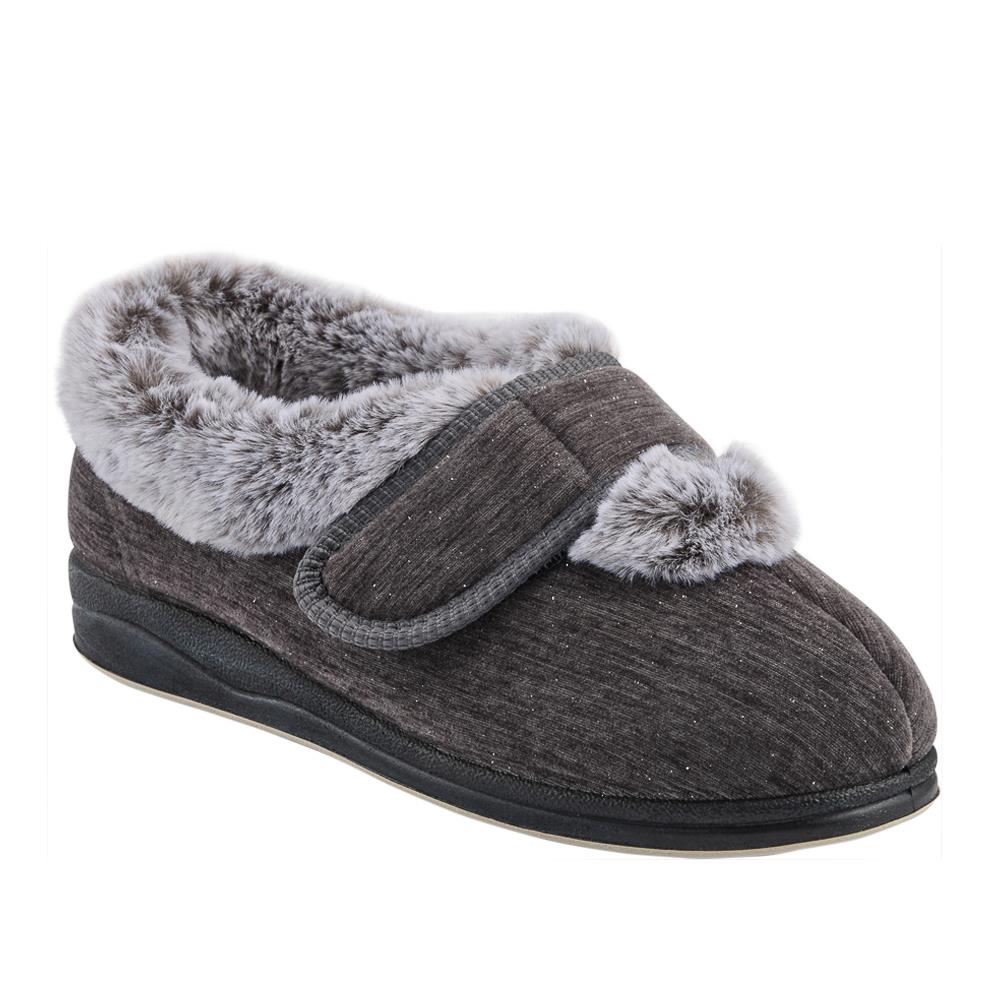 EasyFit Extra Wide Touch Fasten Slippers - SKYE / 327 937 - Grey