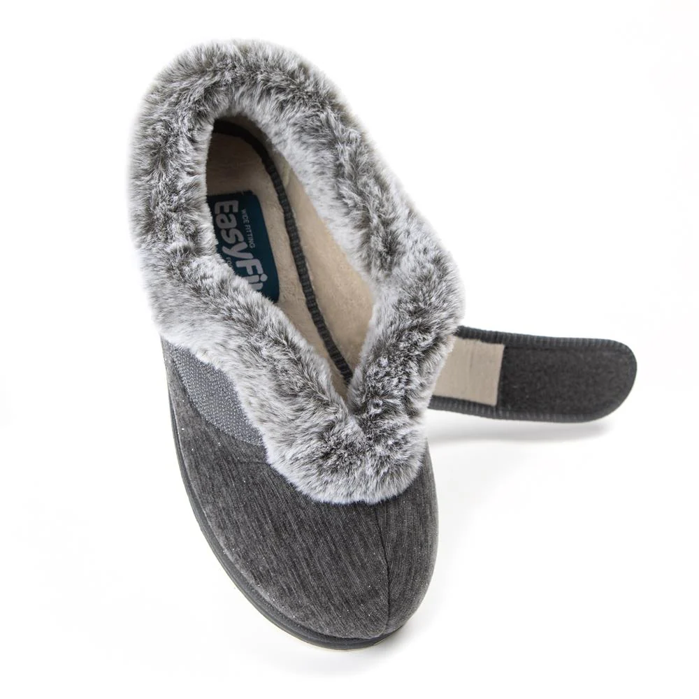 EasyFit Extra Wide Touch Fasten Slippers - SKYE / 327 937 - Grey - Image 5