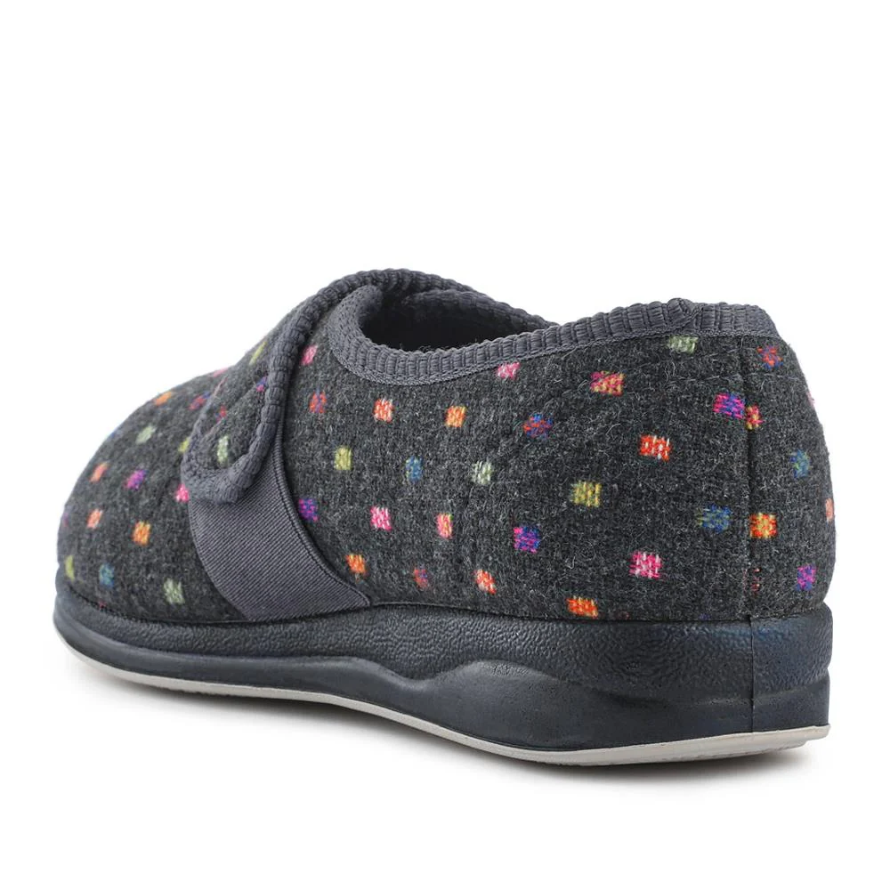 EasyFit Extra-Wide Touch-Fasten Slippers - ZINA / 327 936 - Dark Grey - Image 3