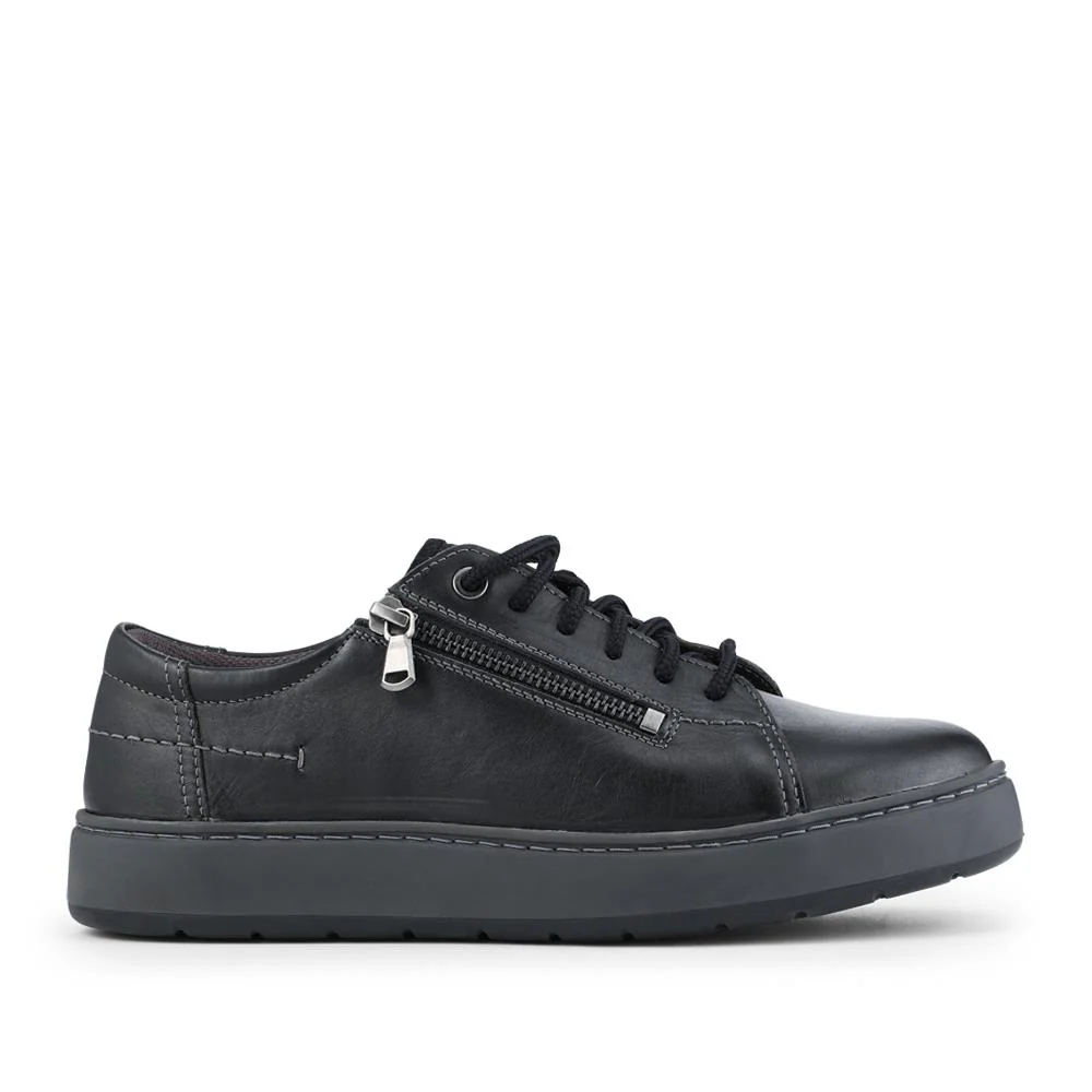 EasyFit Extra Wide Leather Zip & Lace Trainers - MICAELA / 328 113 - Black - Image 2