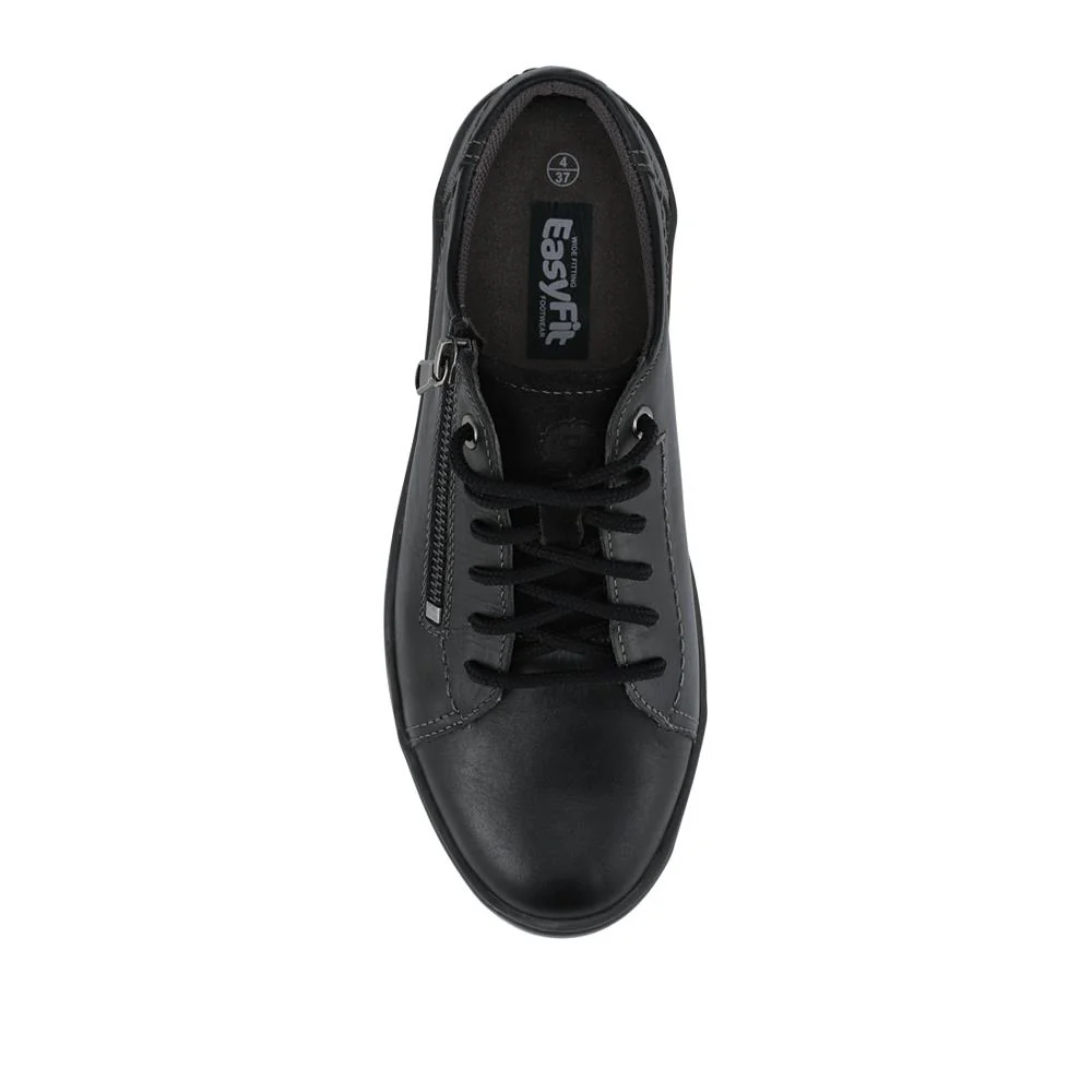 EasyFit Extra Wide Leather Zip & Lace Trainers - MICAELA / 328 113 - Black - Image 4