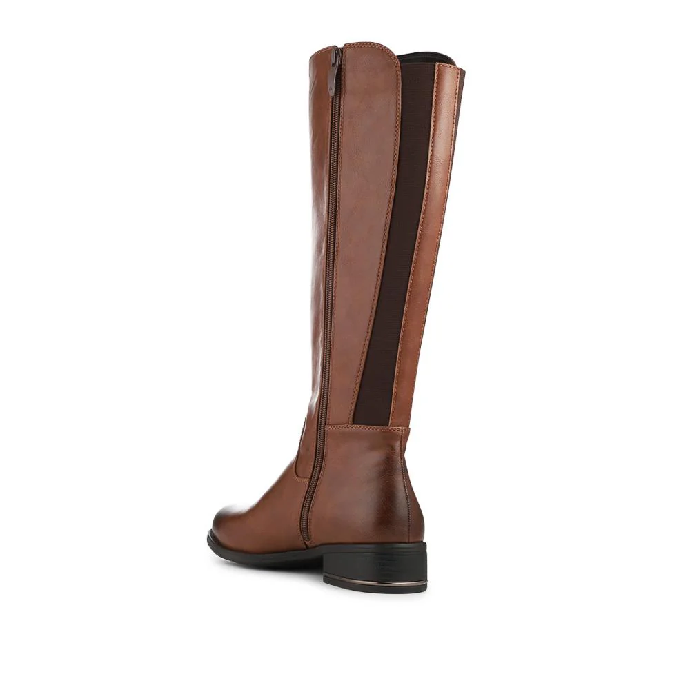 Elastic Fitting Zip Up Long Boots - WOIL42049 / 328 361 - Cognac - Image 3