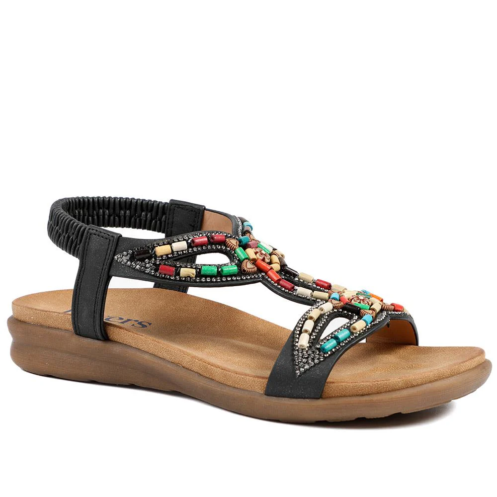 Elasticated Embellished Slingback Sandals - BAIZH43002 / 328 880 - Black