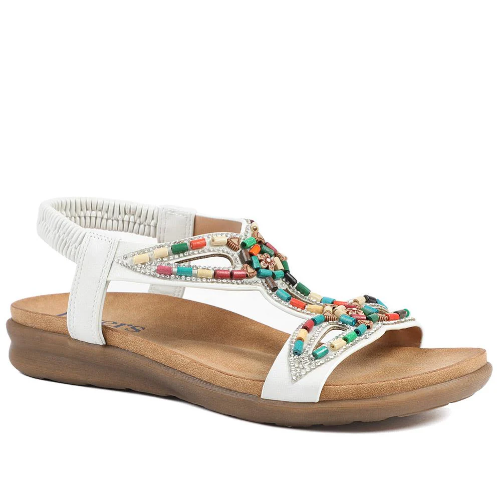 Elasticated Embellished Slingback Sandals - BAIZH43002 / 328 880 - White