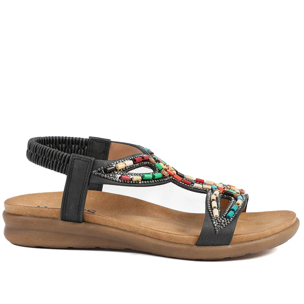 Elasticated Embellished Slingback Sandals - BAIZH43002 / 328 880 - Black - Image 3