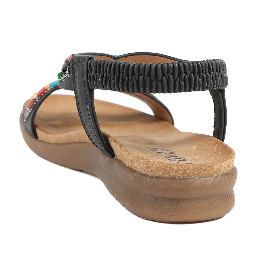 Elasticated Embellished Slingback Sandals - BAIZH43002 / 328 880 - Black - Image 4