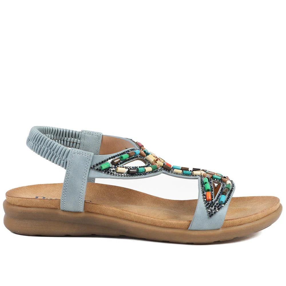 Elasticated Embellished Slingback Sandals - BAIZH43002 / 328 880 - Denim - Image 3