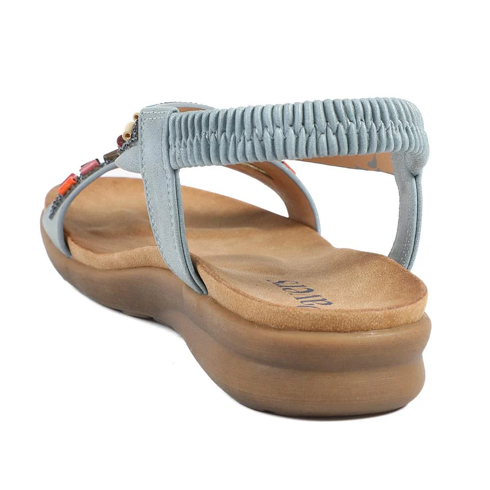 Elasticated Embellished Slingback Sandals - BAIZH43002 / 328 880 - Denim - Image 4