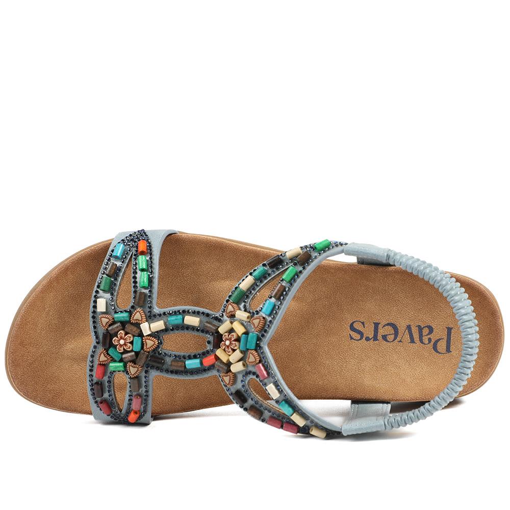 Elasticated Embellished Slingback Sandals - BAIZH43002 / 328 880 - Denim - Image 5