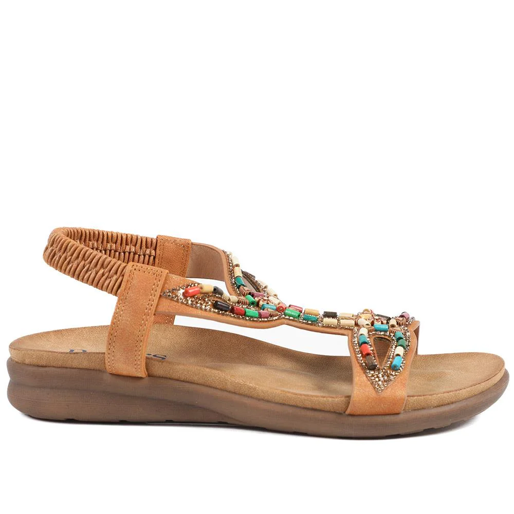 Elasticated Embellished Slingback Sandals - BAIZH43002 / 328 880 - Tan - Image 3