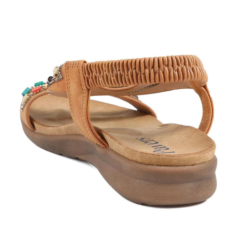 Elasticated Embellished Slingback Sandals - BAIZH43002 / 328 880 - Tan - Image 4