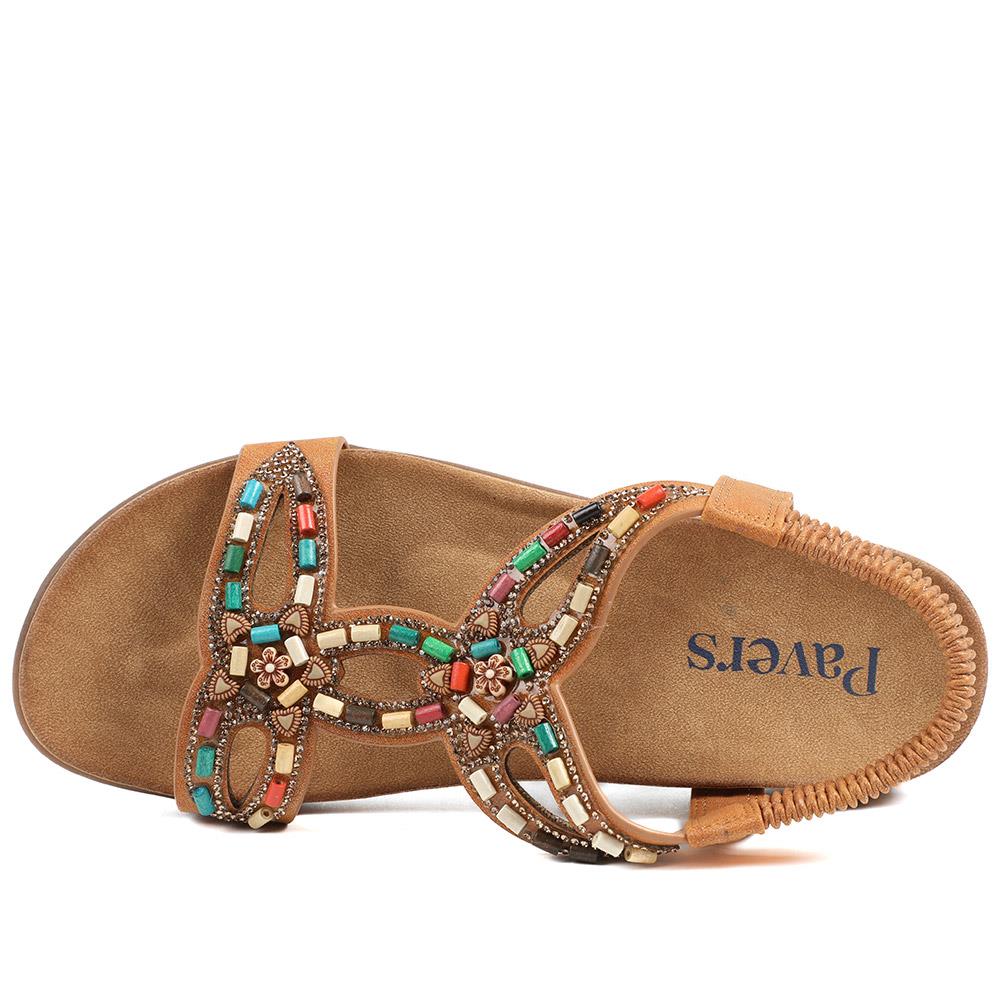 Elasticated Embellished Slingback Sandals - BAIZH43002 / 328 880 - Tan - Image 5