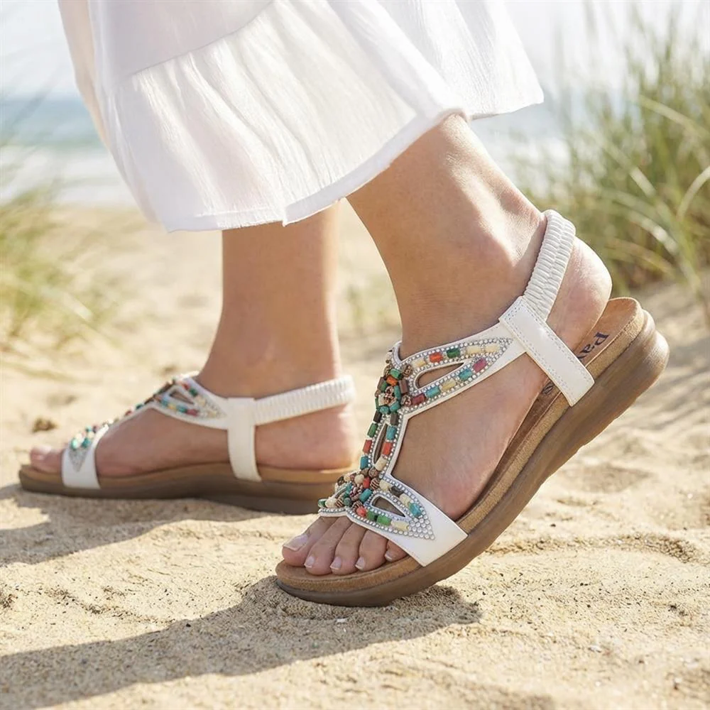 Elasticated Embellished Slingback Sandals - BAIZH43002 / 328 880 - White - Image 2