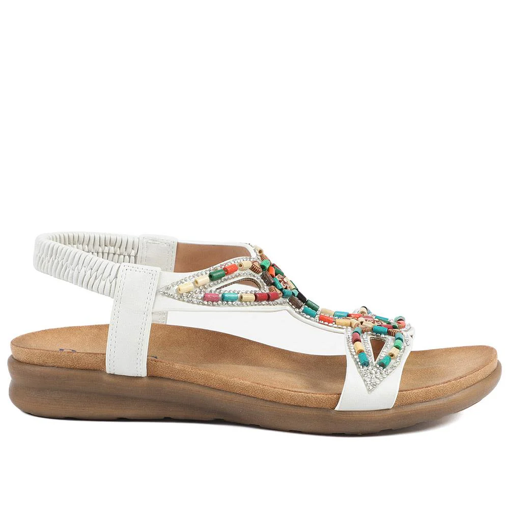 Elasticated Embellished Slingback Sandals - BAIZH43002 / 328 880 - White - Image 3
